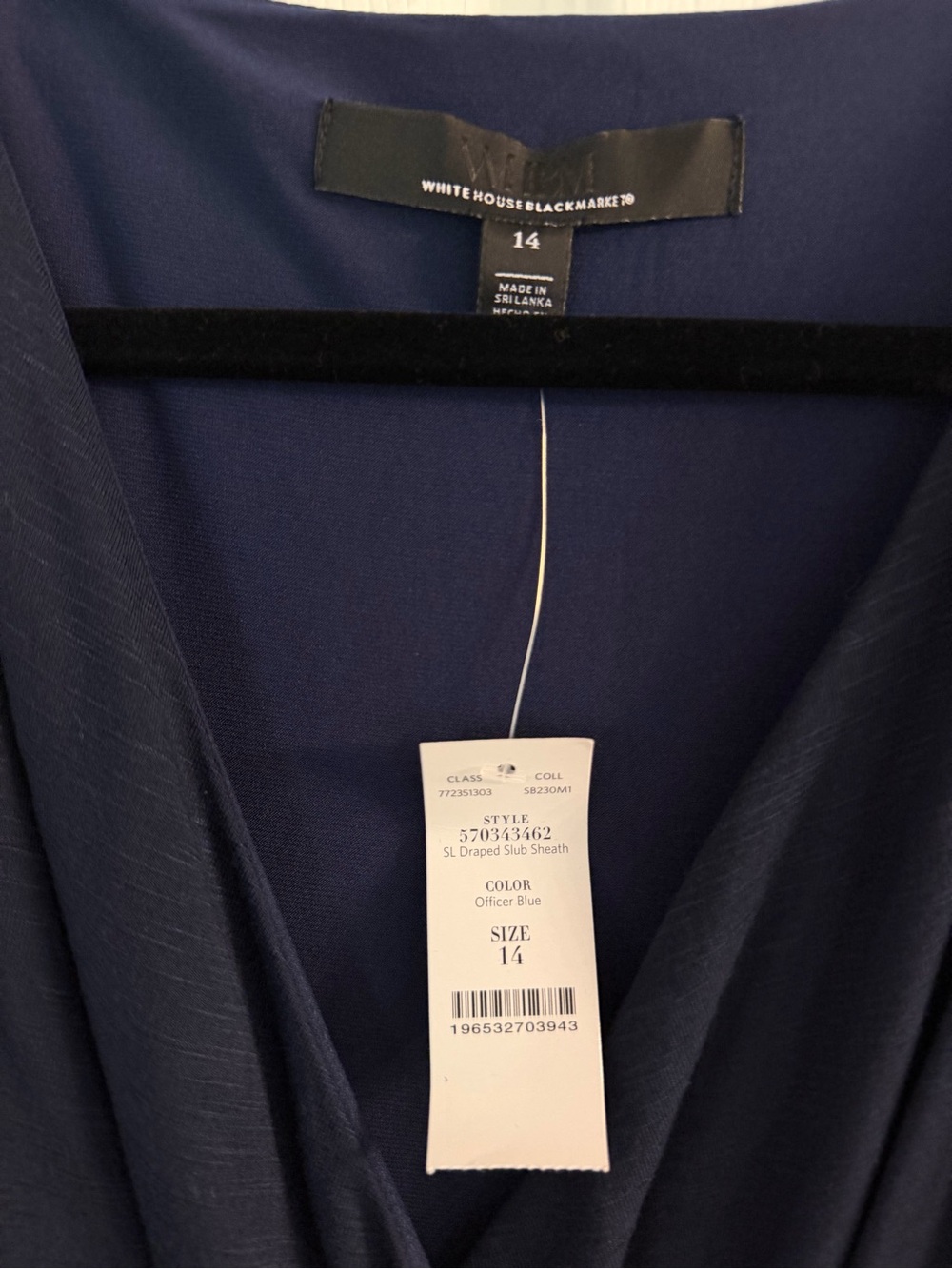 NWT White House Black Market Navy Blue Draped Wrap Dress – Size 14 - Picture 4 of 7